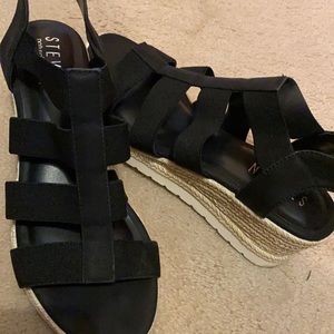Strappy Black comfort wedges